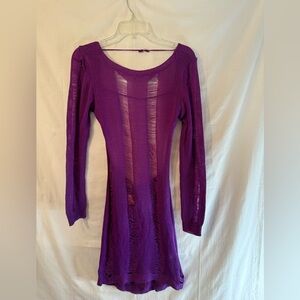 Purple long sleeve distressed Knit Dress size small